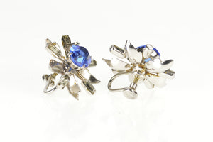 Gold Filled 1960's Sim. Sapphire Floral Screw Back Earrings