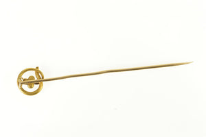 14K Pearl Inset Shamrock Clover Victorian Stick Pin Yellow Gold