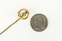 Load image into Gallery viewer, 14K Pearl Inset Shamrock Clover Victorian Stick Pin Yellow Gold