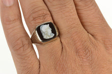 Load image into Gallery viewer, 10K Art Deco Black Onyx Cameo Men&#39;s Etched Ring Size 11 White Gold