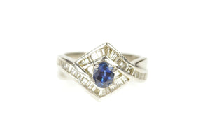 Platinum 0.97 Ctw Sapphire Diamond Baguette Engagement Ring Size 5