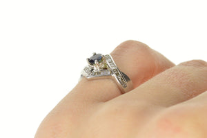 Platinum 0.97 Ctw Sapphire Diamond Baguette Engagement Ring Size 5