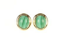Load image into Gallery viewer, 14K Oval Malachite Cabochon Retro Stud Earrings Yellow Gold