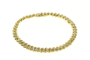 10K 2.40 Ctw Wavy Link Diamond Classic Tennis Bracelet 7" Yellow Gold