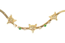 Load image into Gallery viewer, 14K Ornate Emerald Diamond Wolf Head Herringbone Necklace 18&quot; Yellow Gold