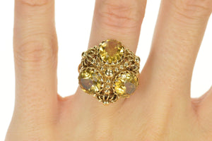 14K 1960's Citrine Floral Dot Cocktail Statement Ring Size 6.25 Yellow Gold