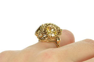 14K 1960's Citrine Floral Dot Cocktail Statement Ring Size 6.25 Yellow Gold