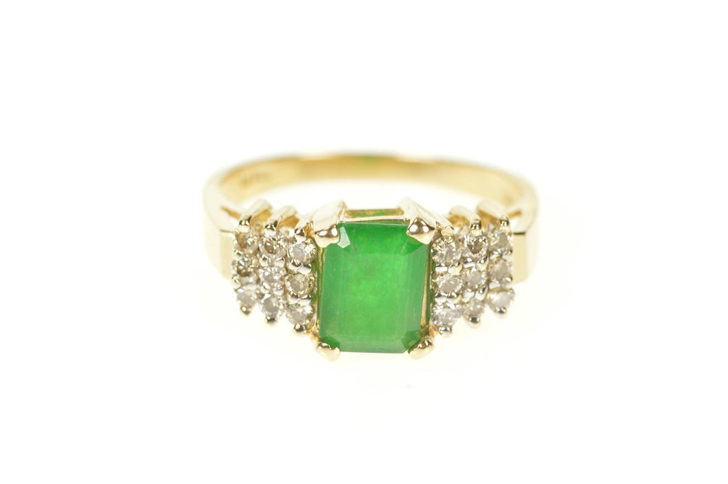 14K 1.20 Ctw 1950's Emerald Diamond Engagement Ring Size 7 Yellow Gold