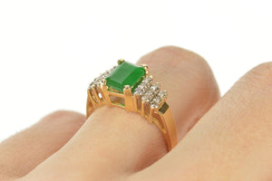 14K 1.20 Ctw 1950's Emerald Diamond Engagement Ring Size 7 Yellow Gold