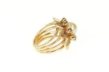 Load image into Gallery viewer, 14K 1960&#39;s Pearl Ruby Flower Cluster Cocktail Ring Size 4.75 Yellow Gold