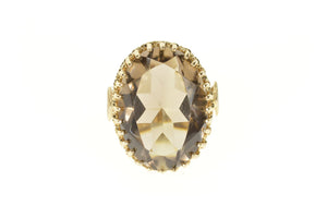 10K 1960's Ornate Oval Smoky Quartz Cocktail Ring Size 6.5 Yellow Gold