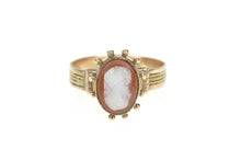 Load image into Gallery viewer, 10K Victorian Carved Shell Cameo Ornate Statement Ring Size 6 Yellow Gold