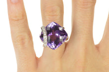 Load image into Gallery viewer, 18K Faceted Amethyst Diamond Ornate Cocktail Ring Size 6.75 Yellow Gold