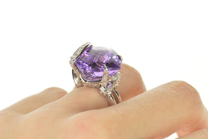 18K Faceted Amethyst Diamond Ornate Cocktail Ring Size 6.75 Yellow Gold