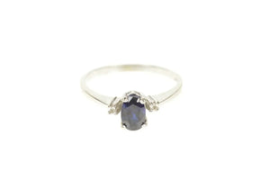10K Oval Sapphire Diamond Accent Engagement Ring Size 5.25 White Gold