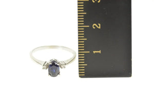 10K Oval Sapphire Diamond Accent Engagement Ring Size 5.25 White Gold