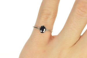 10K Oval Sapphire Diamond Accent Engagement Ring Size 5.25 White Gold