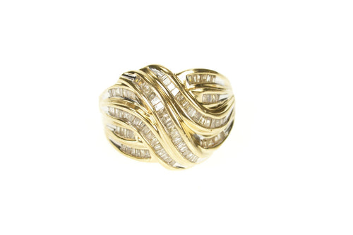 10K Baguette Diamond Wavy Channel Statement Ring Size 6.75 Yellow Gold