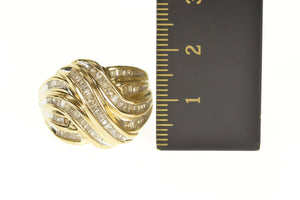 10K Baguette Diamond Wavy Channel Statement Ring Size 6.75 Yellow Gold