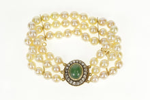Load image into Gallery viewer, 14K Victorian Jade Diamond Halo Pearl Layered Bracelet 6.25&quot; Yellow Gold