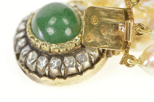 14K Victorian Jade Diamond Halo Pearl Layered Bracelet 6.25" Yellow Gold