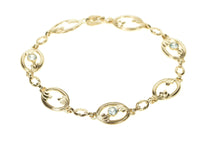 Load image into Gallery viewer, 10K Blue Topaz Wave Oval Design Statement Chain Bracelet 7.25&quot; Yellow Gold