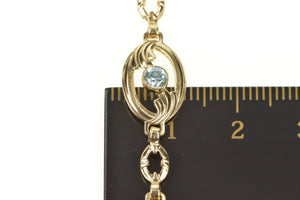 10K Blue Topaz Wave Oval Design Statement Chain Bracelet 7.25" Yellow Gold