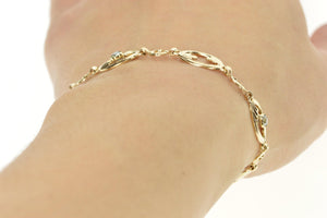 10K Blue Topaz Wave Oval Design Statement Chain Bracelet 7.25" Yellow Gold