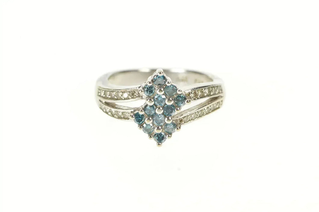 14K 0.46 Ctw Squared Blue Diamond Cluster Bypass Ring Size 5.75 White Gold
