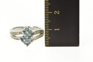 14K 0.46 Ctw Squared Blue Diamond Cluster Bypass Ring Size 5.75 White Gold