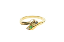 Load image into Gallery viewer, 14K Retro Emerald Diamond Sapphire Peridot Bypass Ring Size 6.5 Yellow Gold