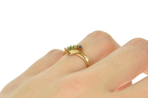14K Retro Emerald Diamond Sapphire Peridot Bypass Ring Size 6.5 Yellow Gold