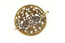 Load image into Gallery viewer, 14K 1940&#39;s Diamond Inset Ornate Scrollwork Round Pin/Brooch Yellow Gold