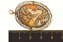 Load image into Gallery viewer, 10K Oval Ornate Carved Lady Cameo Filigree Pendant/Pin Yellow Gold