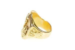 14K WLS Diamond 1930's Asian Motif Monogram Ring Size 4.75 Yellow Gold