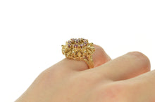 Load image into Gallery viewer, 14K 1960&#39;s Ruby Ornate Round Cluster Cocktail Ring Size 5 Yellow Gold