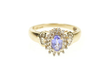 Load image into Gallery viewer, 10K Oval Tanzanite Diamond Halo Engagement Ring Size 7 Yellow Gold