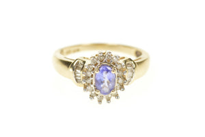 10K Oval Tanzanite Diamond Halo Engagement Ring Size 7 Yellow Gold