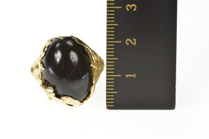 14K Round Black Wood Ornate Leaf Vine Motif Ring Size 7.25 Yellow Gold