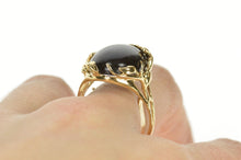 Load image into Gallery viewer, 14K Round Black Wood Ornate Leaf Vine Motif Ring Size 7.25 Yellow Gold