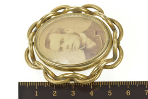 Gold Filled Victorian Photograph Fabric Spinning Mourning Pin/Brooch