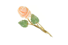 Load image into Gallery viewer, 18K Ornate Carved Coral Jade Leaf 3D Flower Pendant Yellow Gold
