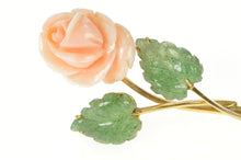 Load image into Gallery viewer, 18K Ornate Carved Coral Jade Leaf 3D Flower Pendant Yellow Gold