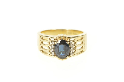 14K Oval Natural Amethyst Diamond Statement Ring Size 6.5 Yellow Gold