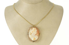 Load image into Gallery viewer, 14K Ornate Victorian Carved Lady Shell Cameo Pendant/Pin Yellow Gold