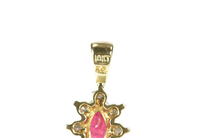 10K Natural Marquise Ruby Diamond Halo Pendant Yellow Gold