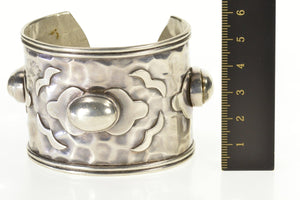 Sterling Silver Ornate Hammered Oval Design Statement Cuff Bracelet 7.25"