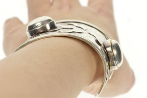 Sterling Silver Ornate Hammered Oval Design Statement Cuff Bracelet 7.25"