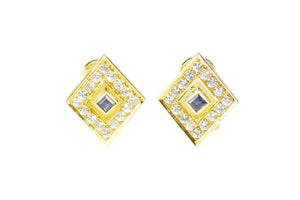 14K Squared Cubic Zirconia Halo Clip Back Earrings Yellow Gold