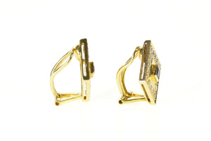 14K Squared Cubic Zirconia Halo Clip Back Earrings Yellow Gold